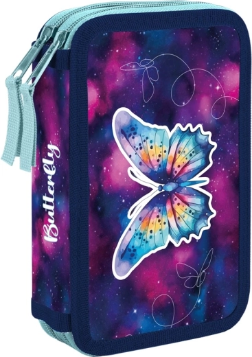 Dubbeldekkerschooletui met vlindermotief, leeg
