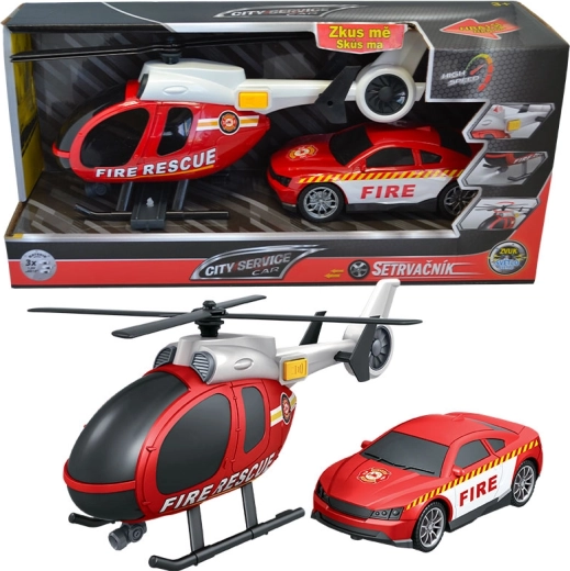 Brandweerset helikopter en auto 1:14 CITY SERVICE CAR