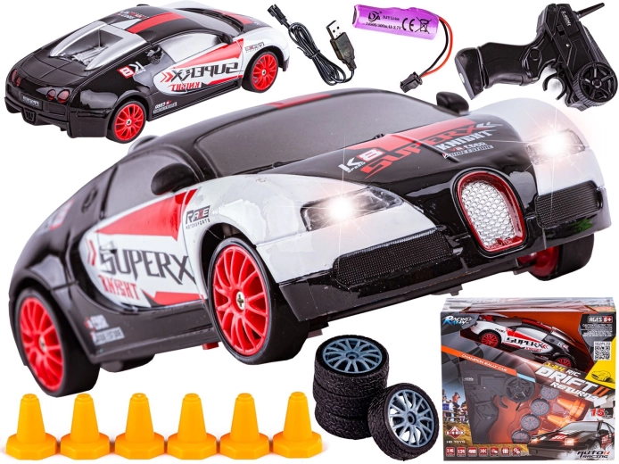 RC drift auto 1:24 4WD 2,4 GHz in Bugatti-stijl zwart-wit - 1 stuk