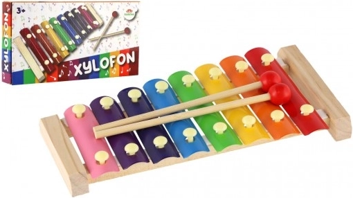 Kinderxylofoon van hout en metaal met stokjes 24 cm
