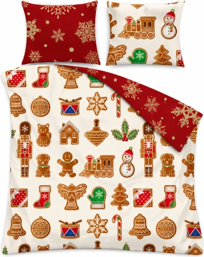 Katoenen beddengoed SCANDIC Peperkoekjes beige-rood 140 × 200 cm