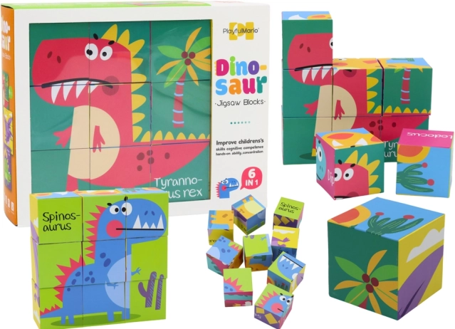 Educatieve puzzelblokjes 6-in-1 Dino wereld, 9 stukjes