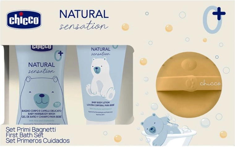 Chicco geschenkset cosmetica Natural Sensation met siliconen wassponsje