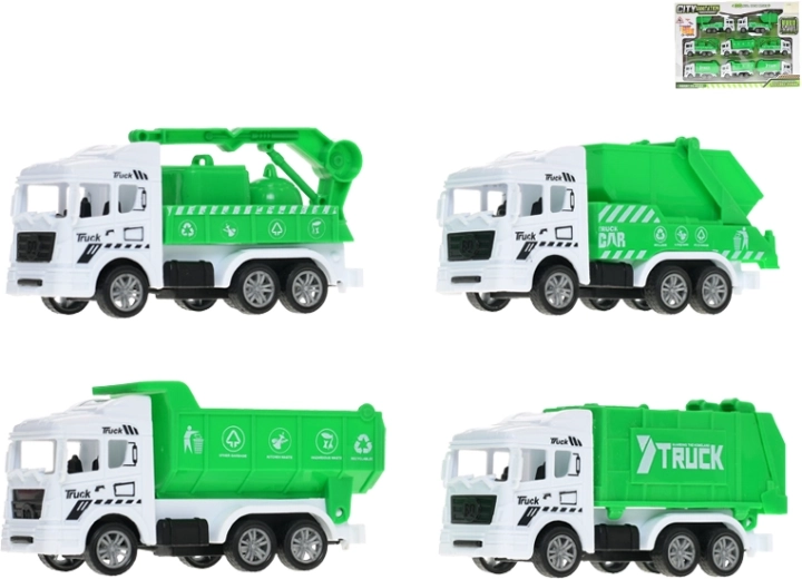 Set schoonmaakvoertuigen 11 cm met terugtrekmechanisme – 8 stuks in doos