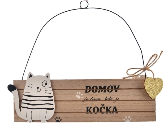 Houten decoratief bord kat beige