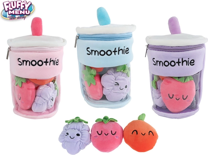 Pluchen smoothie-beker met fruit Fluffy Menu 25 cm