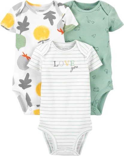 Carter's babyromper met korte mouw Veggies neutraal, 3 stuks, maat 56 (NB)