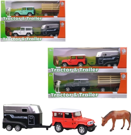 Auto met aanhanger en dierfiguurtje - 1 stuk