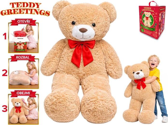 Teddy Greetings beige pluchen beer met strik 120 cm