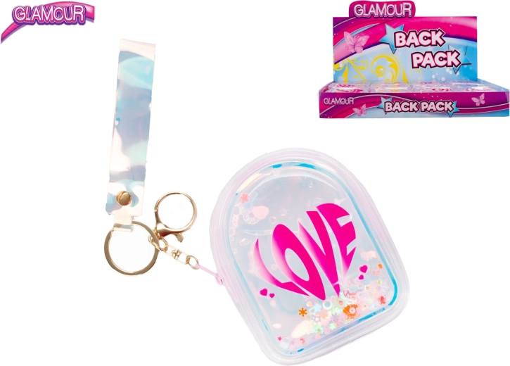 Glamour mini rugzakje – holografische sleutelhanger LOVE