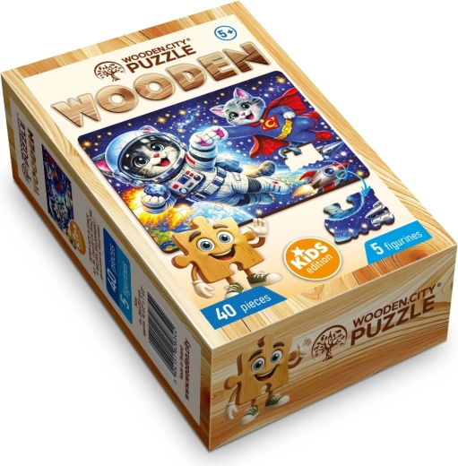 Houten puzzel Wooden City Superkatten in de ruimte, 40 stukjes