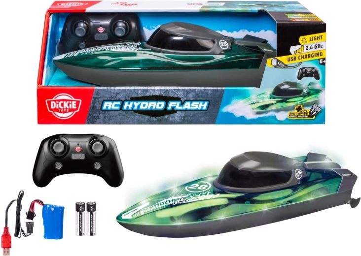 Op afstand bestuurbare boot Dickie Toys RC Hydro Flash met verlichting 29 cm