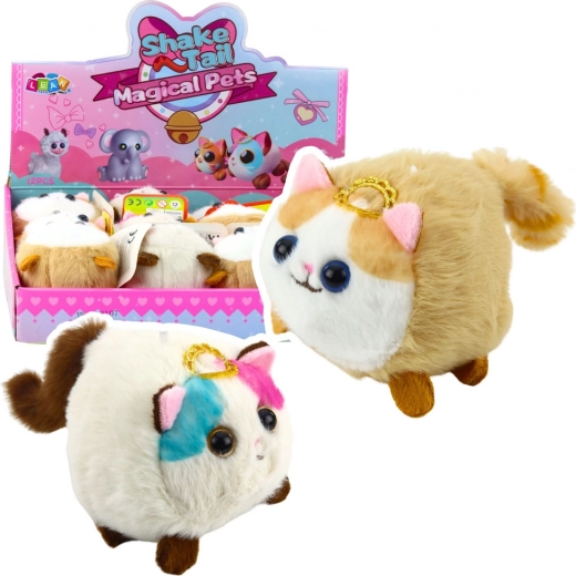 Pluchen katertje met draaiende staart bruin-wit