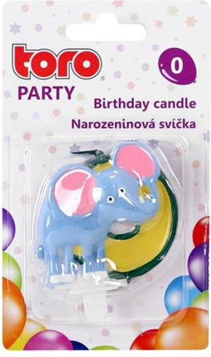 Taartkaars cijfer 0 met olifant TORO 5 cm