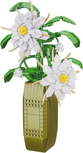 Bouwset met witte bloemen in een bloempot, 571 onderdelen