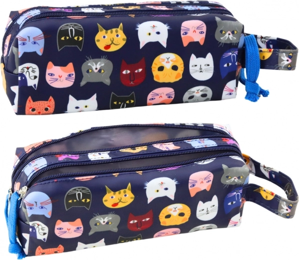 Schooletui Kleurrijke Katten Twee vakken blauw 22cm