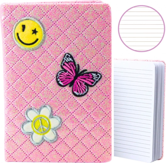 Brokaat roze B6-notitieboek met patches, 80 vellen