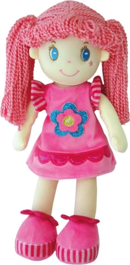 Stoffen pop in roze jurk met bloem