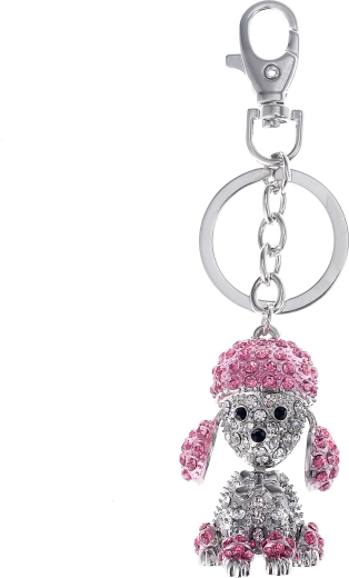 Sleutelhanger zilveren hond PINK