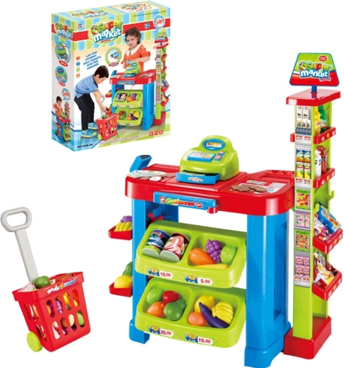 Kindersupermarkt met scanner en winkelwagentje