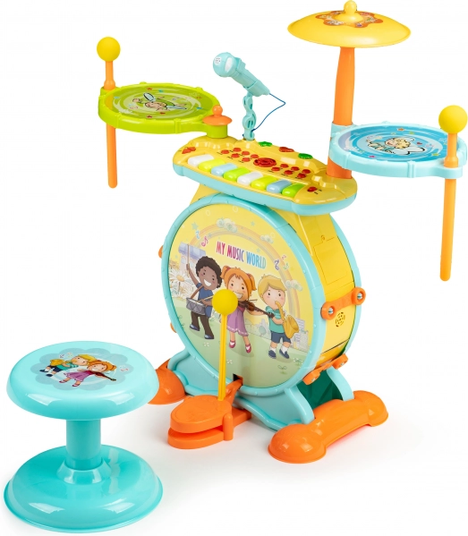 Kinder drums en toetsenbord 2-in-1 met microfoon en LED