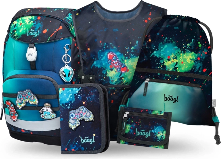 Baagl schoolset Airy Plus Chill – rugzak, etui, zak, schort en portemonnee