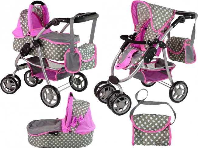 Kinderwagen met gondel en tas Roze met sterren
