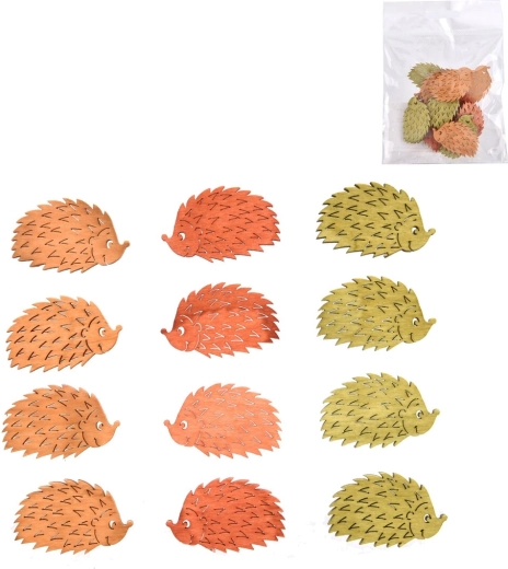 Houten egel decoratie 4 cm, mix van 3 kleuren, 12 stuks