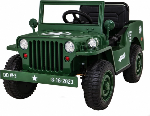 Retro militair kinderautootje 4x4 met afstandsbediening en dubbele opbergruimte – groen