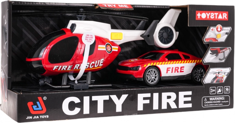 Brandweer set helikopter en auto met licht en geluid