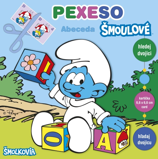 Pexeso in een schrift Smurfen-alfabet met maxi-kaartjes