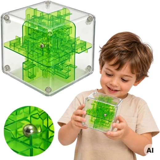 Woopie 3D-logisch doolhof met knikker, groen