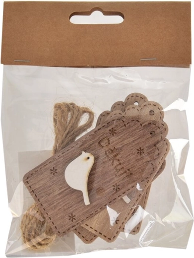Houten label “Dank je” bruin 4×8 cm (4 stuks)