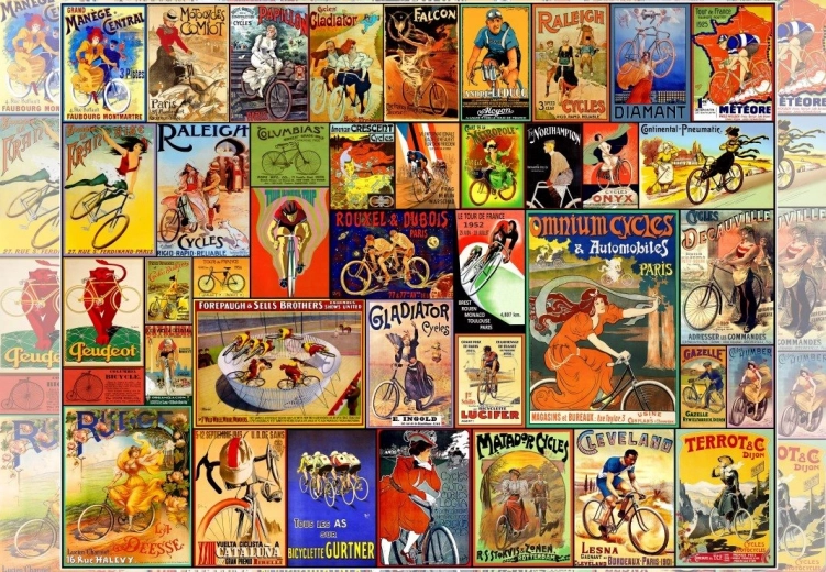 Puzzel Vintage Posters met Fietsen 1000 Stukjes