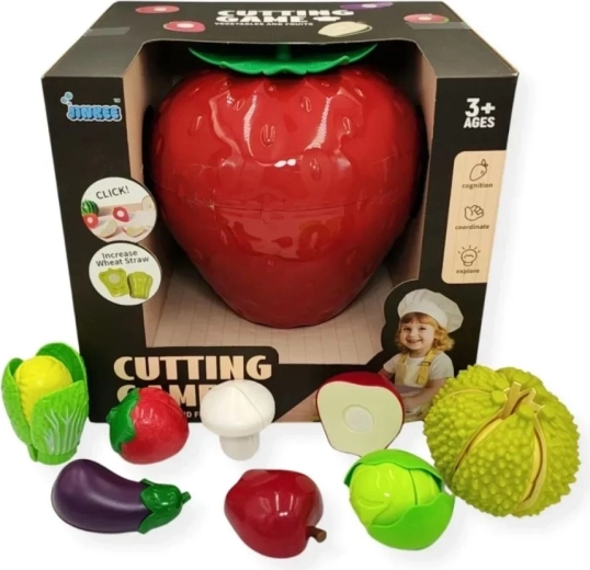 Jinkee set snijfruit en -groenten in een doosje in de vorm van een aardbei