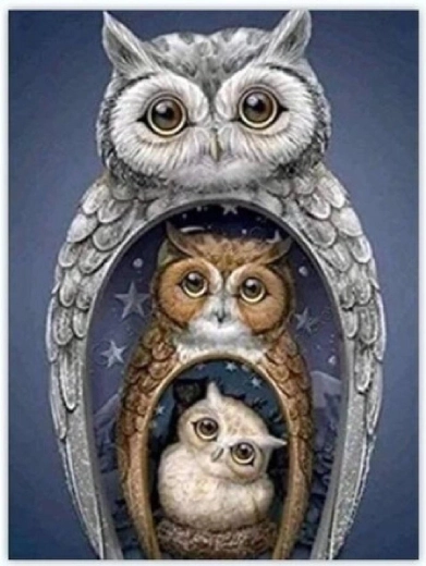 Diamant schilderen uilen-matroesjka 30 × 40 cm