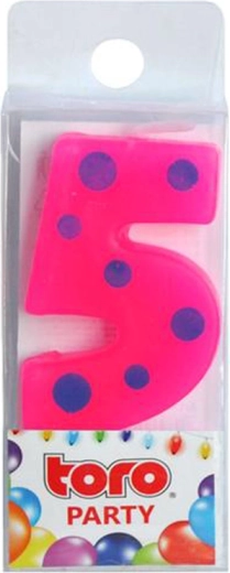 Taartkaars cijfer 5 TORO prikker 4,5 cm
