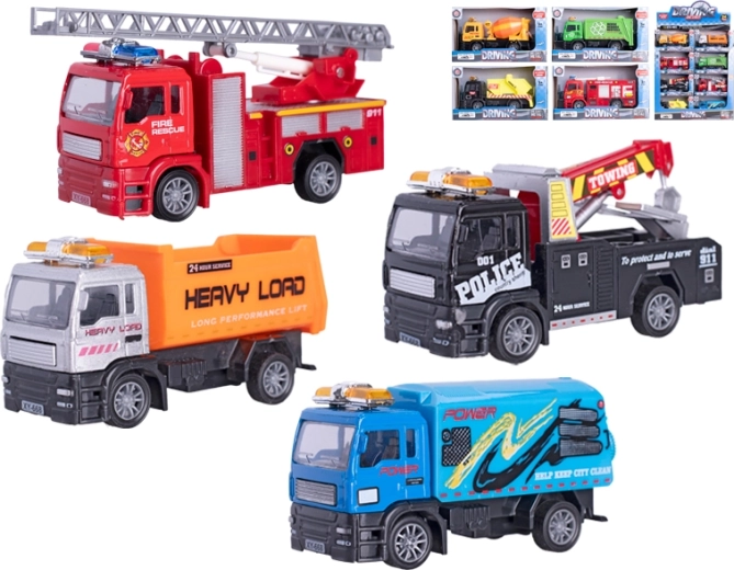 Metalen werkvoertuigen 1:55 met pull-back, 12 cm