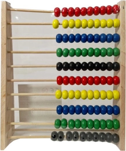 Houten telraam met gekleurde kralen