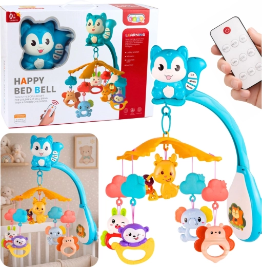 Baby-mobiel voor boven het bedje met eekhoorn, projector en afstandsbediening