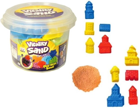 Kinetisch zand in een emmer met een set vormpjes