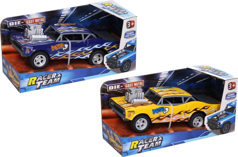 Metalen raceauto met vlammen 21 cm - 1 stuk
