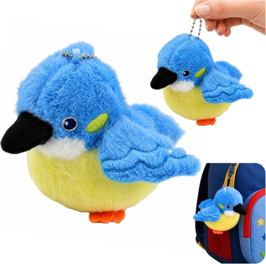 Pluchen vogeltje aan een hangertje blauw 9 cm - 1 stuk