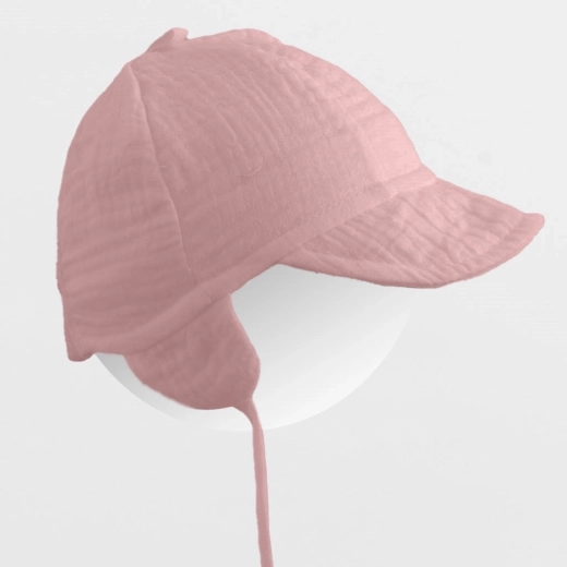 Zomerse mousseline baby pet met klep New Baby, roze (56/62)