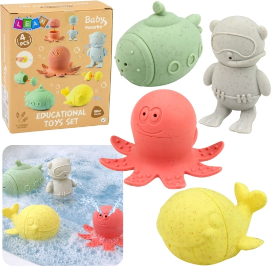 Sensorische rubberen badspeeltjes, pastel figuurtjes, 4 stuks