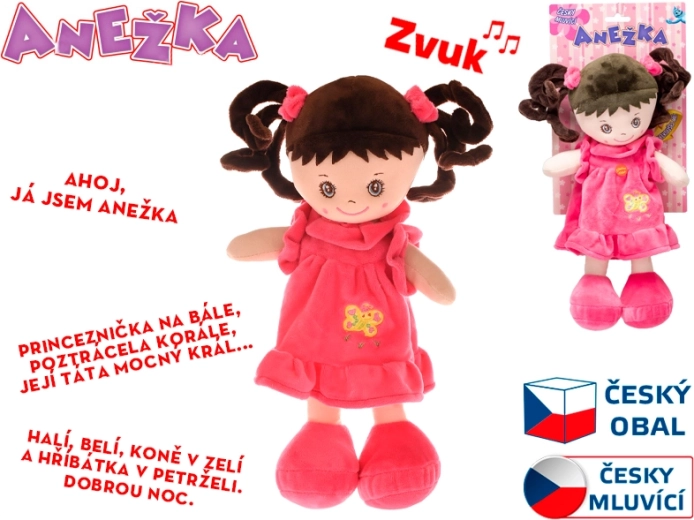Sprekende en zingende stoffen pop Anežka 36 cm