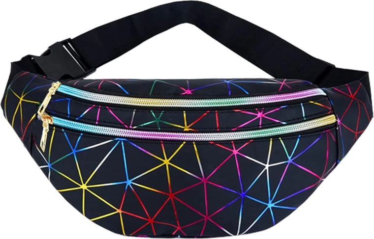 Unisex heuptas met holografisch geometrisch patroon, 3 vakken, verstelbare riem