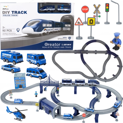 Elektrische politie-treinbaan met helikopter 103 × 61 × 15 cm