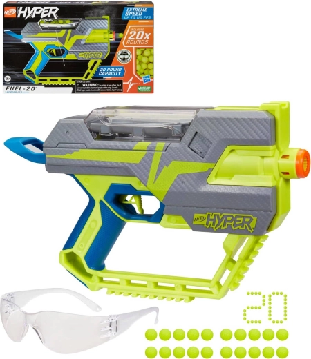 Hasbro Nerf Hyper Fuel-20 blaster met balletjes en beschermbril