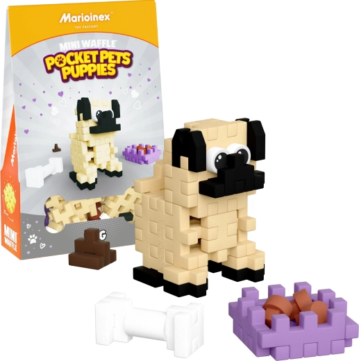 Constructieset Mini Waffle Pocket Pets – mopshond puppy van Marioinex